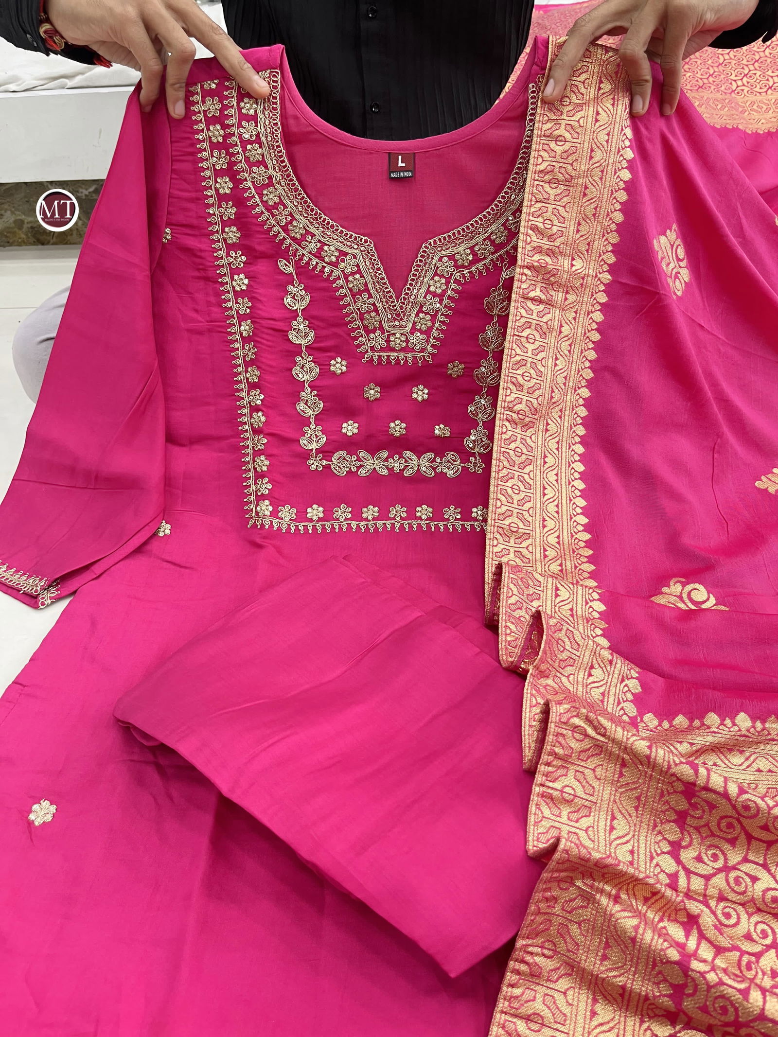 MT Chanderi Silk Embroidery Kurti With Bottom Dupatta Wholesale Shop In Surat
